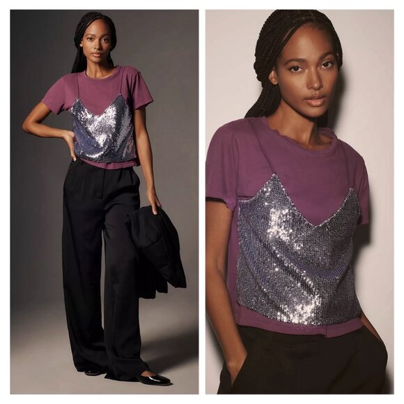 NWT Le Superbe Birdie Sequin Tee - Picture 1 of 5